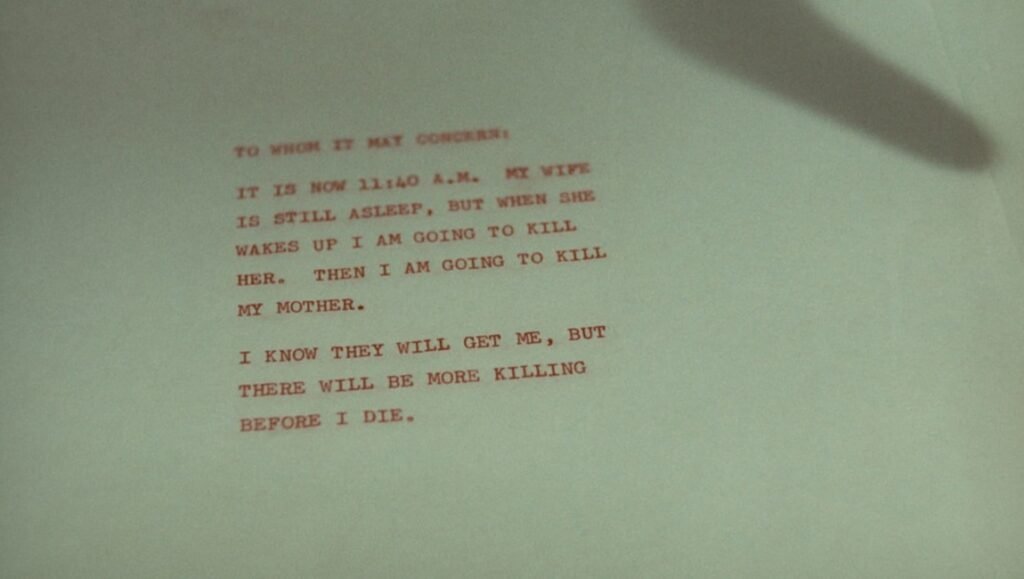 Nostalgia and Contemporary Critique: Peter Bogdanovich’s Targets Handwritten letter. Threatening message. I am going to kill her. Crime scene evidence. Dark confession.