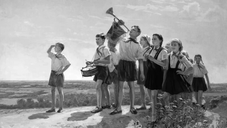 Black and white image of children with musical instruments. Director's Diary film still.