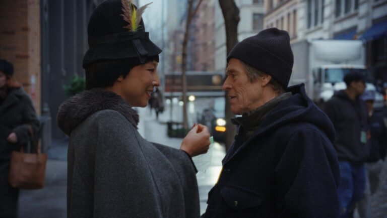 Willem Dafoe and Michelle Yeoh in Late Fame film scene. NYFF '25 review. Film at Lincoln Center.