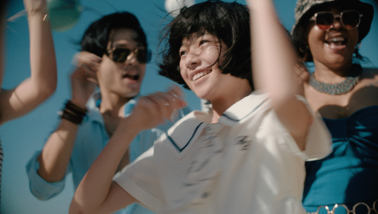 Happy diverse group of friends dancing. Summer party with smiling young people.