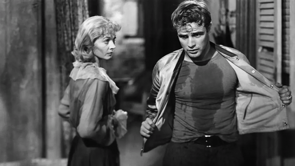 A Streetcar Named Desire movie still: Marlon Brando and Vivien Leigh.