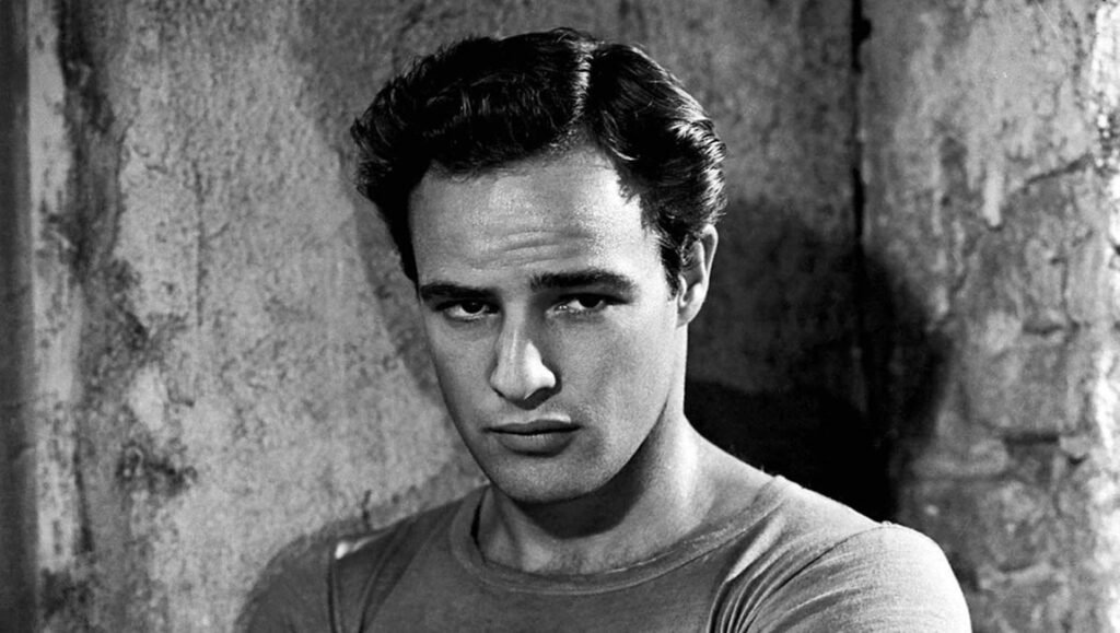 Marlon Brando in A Streetcar Named Desire. Black and white portrait of the actor as Stanley Kowalski.