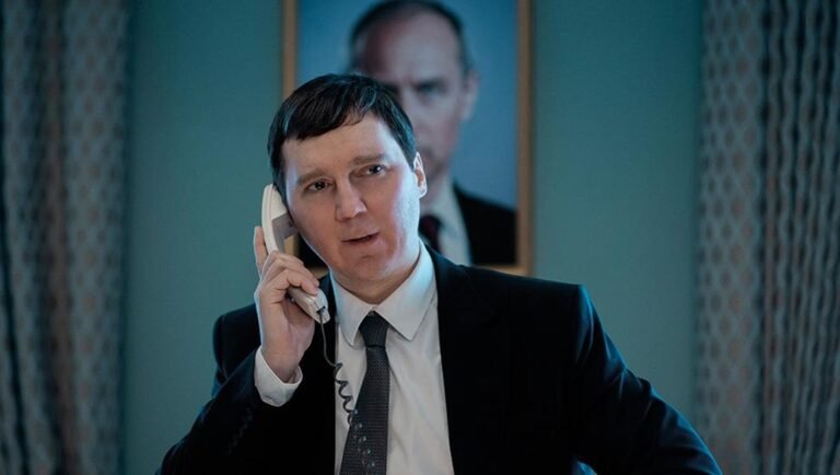 Paul Dano in The Wizard of the Kremlin at Venice Film Festival 2025. Film still, man on phone.