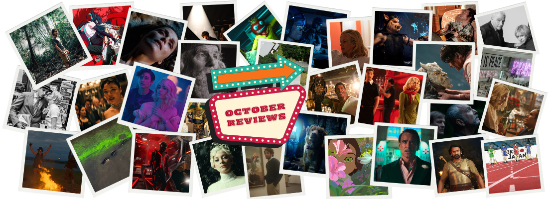 October movie reviews collage. New film releases and entertainment reviews for October 2025.