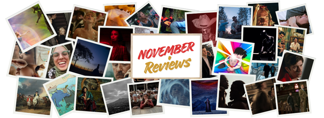 2025-NOV-reviews (1) November movie reviews collage. Variety of film stills and genres, showcasing a diverse selection of reviewed movies and cinema.
