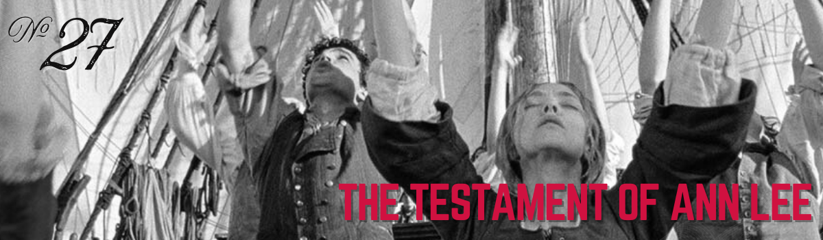 The Testament of Anne Lee, black and white movie poster with people raising hands. Classic film advertisement.