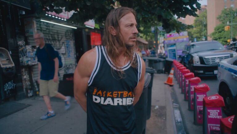 Ben Jacobson in "Bunny" review, wearing a Basketball Diaries jersey on a city street. Review of Bunny by Ben Jacobson.