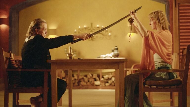 Kill Bill: Uma Thurman sword fight scene with David Carradine. Quentin Tarantino movie, The Whole Bloody Affair.
