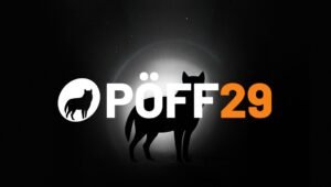 PÖFF 29 logo with a wolf silhouette. The Black Nights Film Festival 2025 branding with animal imagery.