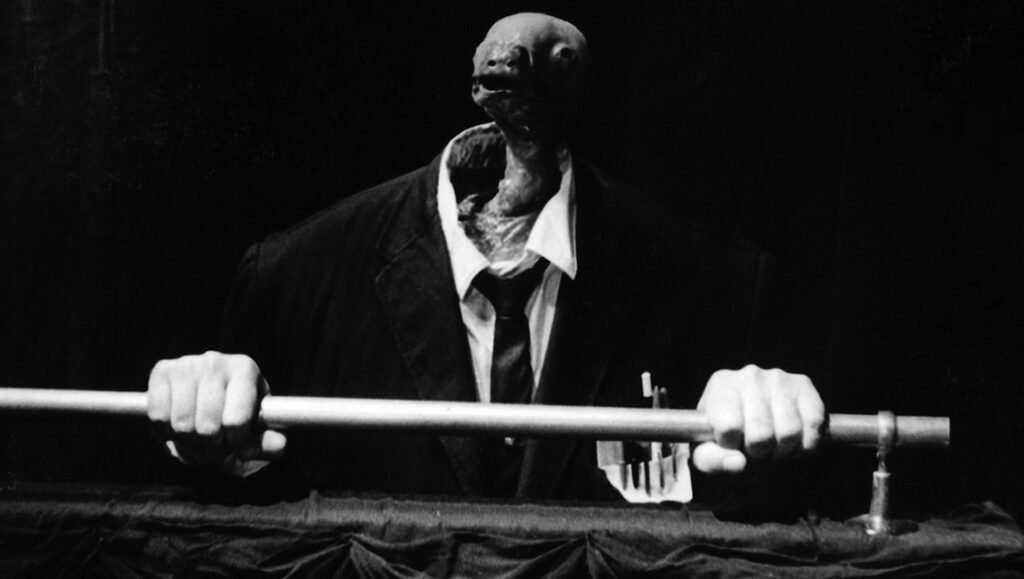 Eraserhead baby: surreal, black and white image of the disturbing baby from David Lynch's Eraserhead film.