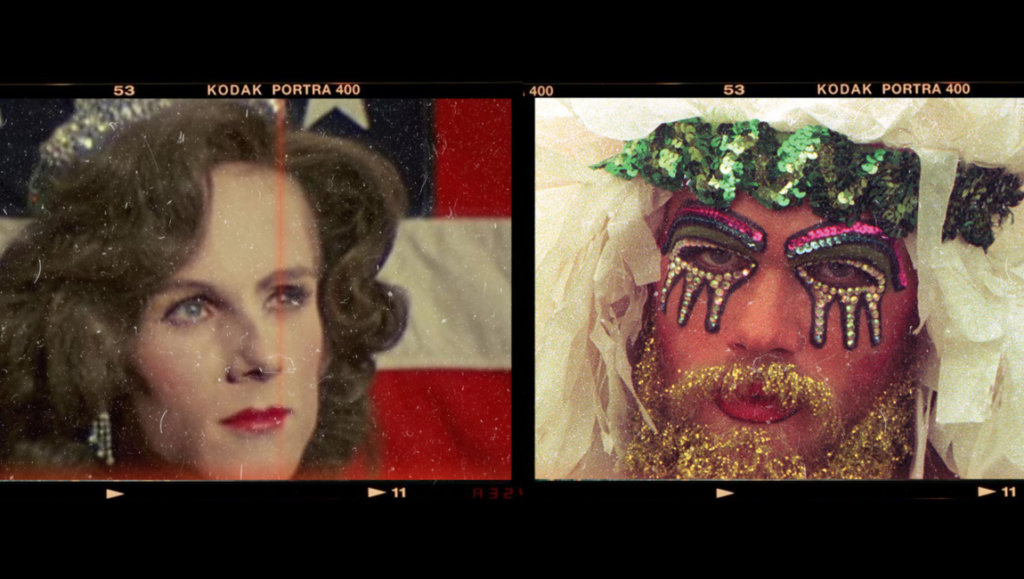 Being-in-Failure: On Tricia’s Wedding and The Cockettes The Cockettes: split screen featuring a formal woman and a performer in elaborate makeup and costume, reminiscent of Tricia's Wedding.