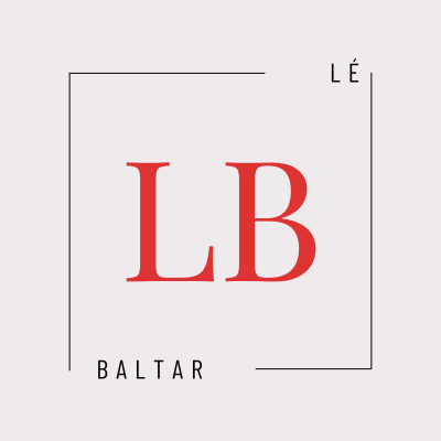 Lé Baltar logo. Red LB letters in a modern square frame. Stylish branding for Lé Baltar fashion or design business.