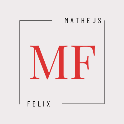 Matheus Felix logo. Red MF initials inside a partially framed square. Modern personal brand design.