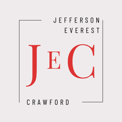 Jefferson Everest Crawford logo. JEC brand initials in red serif typeface within a simple square frame.
